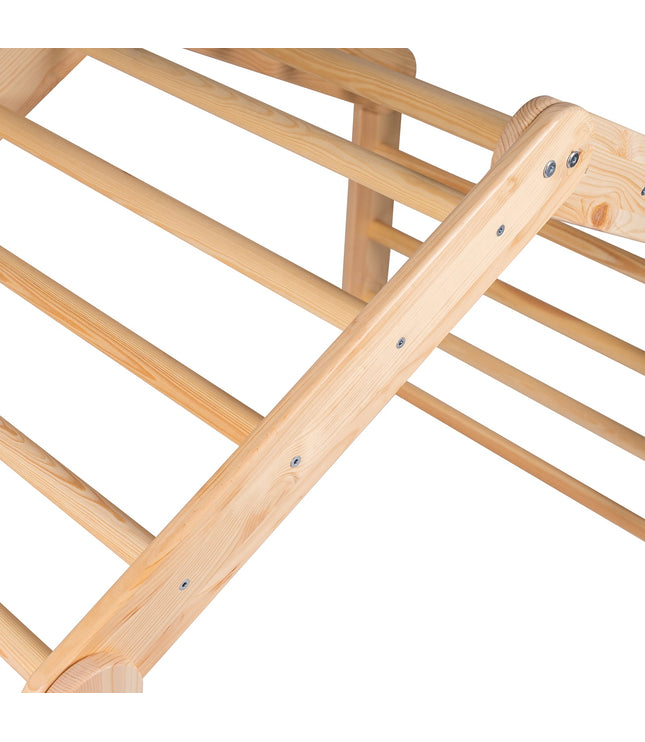 Large Natural Wood Ladder House With a Blue-Grey Cover