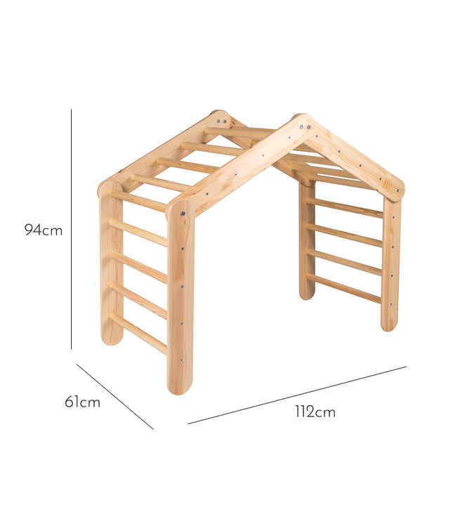 Large Natural Wood Ladder House With a Blue-Grey Cover