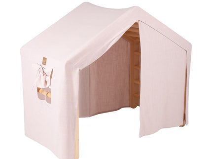 Large Natural Wood Ladder House With a Pink Cover