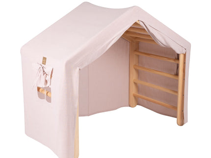 Large Natural Wood Ladder House With a Pink Cover