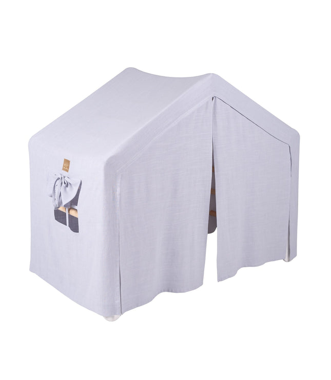 Large White Ladder House With a Blue-Grey Cover
