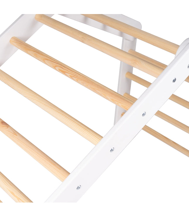 Large White Ladder House With a Blue-Grey Cover