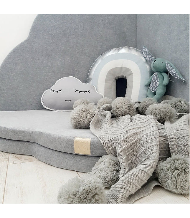 Play Mat for Kids - Cloud Shaped Light Grey Velvet