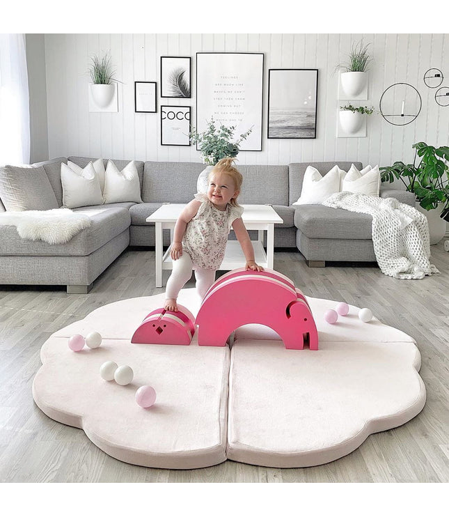 Play Mat for Kids - Cloud Shaped Pink Velvet