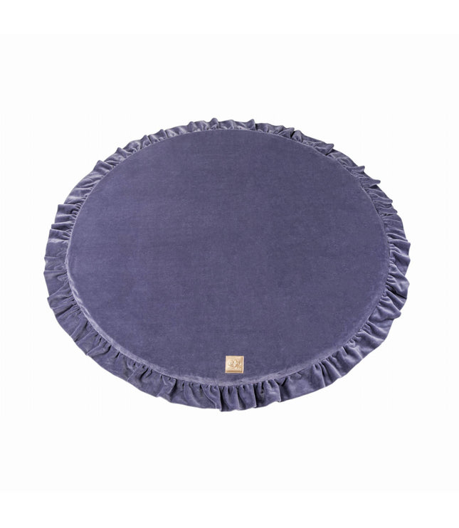 Round Play Mat With a Frill - Blue-Grey Velvet