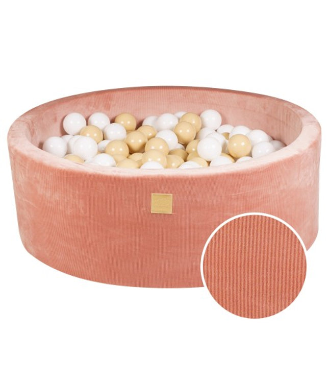 Round Ball Pit With 200 Sand/White Balls, 90x30cm - Apricot Velvet