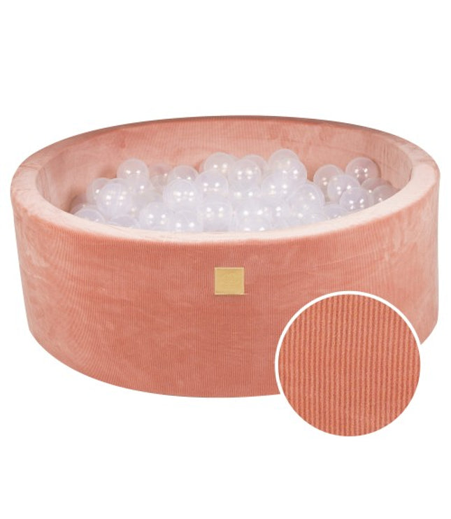 Round Ball Pit With 200 Translucent Balls, 90x30cm - Apricot Velvet