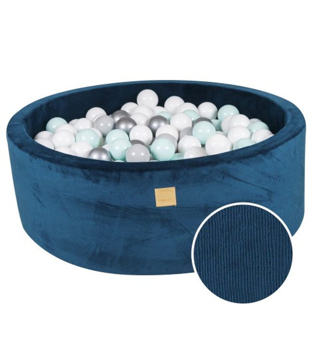 Round Ball Pit With 200 Blue/White/Metallic Balls, 90x30cm - Blue Velvet
