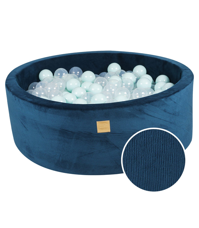 Round Ball Pit With 200 Light Blue/Translucent Balls, 90x30cm - Blue Velvet