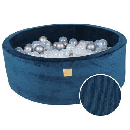 Ronde ballenbak met 200 metallic/doorschijnende ballen, 90x30cm - Blauw fluweel-mercibeaucoupp.eu