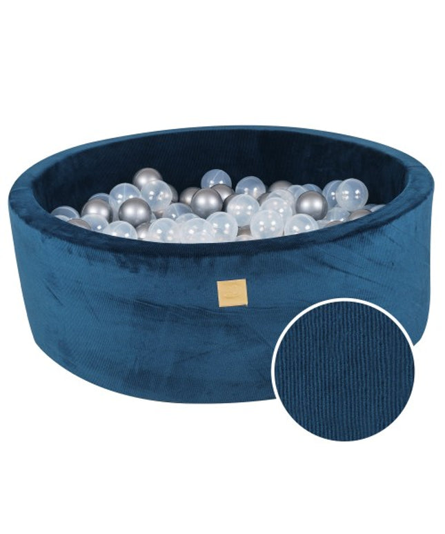 Ronde ballenbak met 200 metallic/doorschijnende ballen, 90x30cm - Blauw fluweel-mercibeaucoupp.eu
