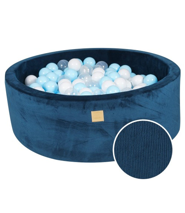 Round Ball Pit With 200 Baby Blue/White Balls, 90x30cm - Blue Velvet
