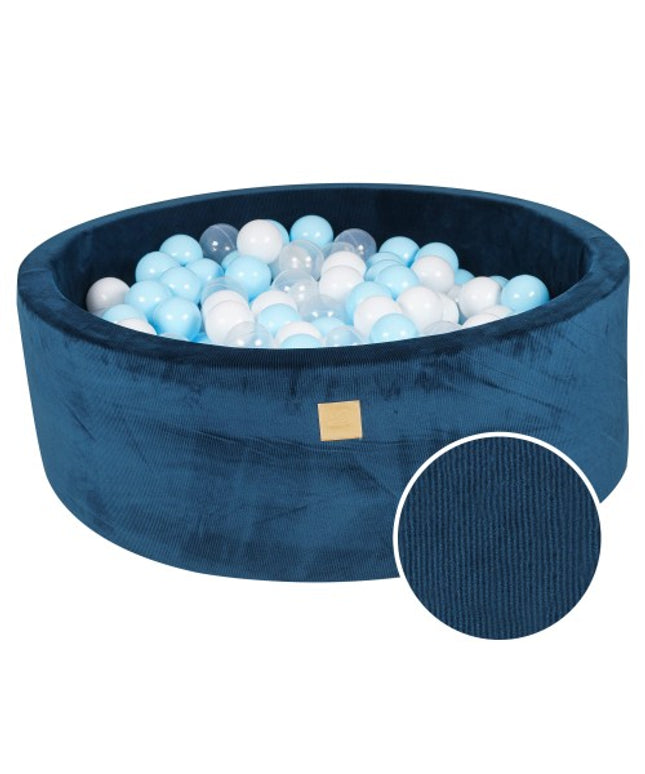 Ronde Ballenbak met 200 Baby Blauw/Witte Ballen, 90x30cm - Blauw Fluweel-mercibeaucoupp.eu