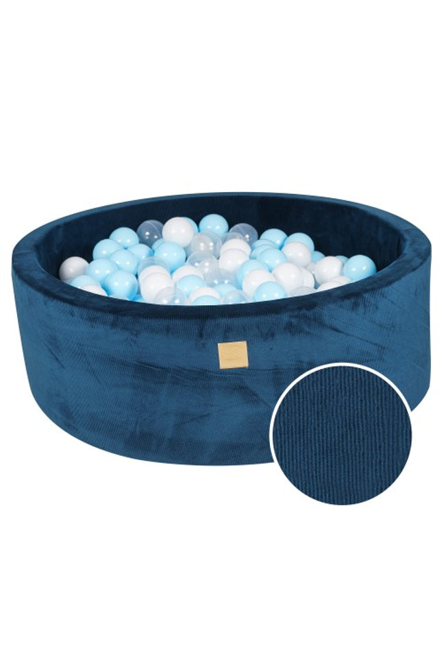 Ronde Ballenbak met 200 Baby Blauw/Witte Ballen, 90x30cm - Blauw Fluweel-mercibeaucoupp.eu