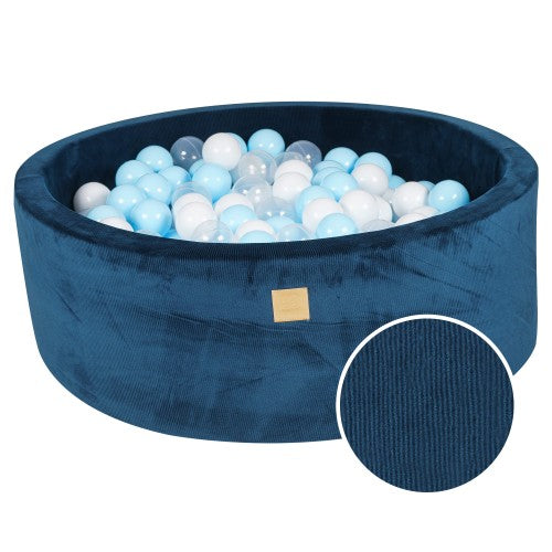 Ronde Ballenbak met 200 Baby Blauw/Witte Ballen, 90x30cm - Blauw Fluweel-mercibeaucoupp.eu
