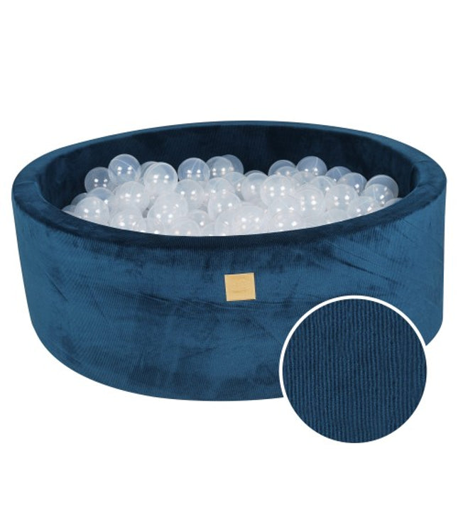 Round Ball Pit With 200 Translucent Balls, 90x30cm - Blue Velvet