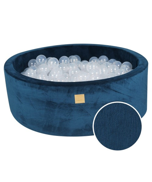 Round Ball Pit With 200 Translucent Balls, 90x30cm - Blue Velvet