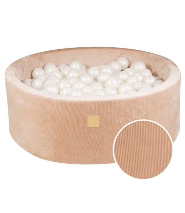 Round Ball Pit With 200 White Balls, 90x30cm - Sand Velvet