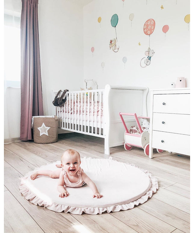 Ronde speelmat met franje - roze fluweel-mercibeaucoupp.eu