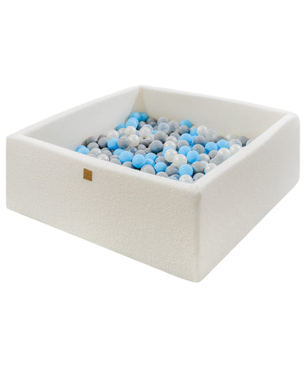 MeowBaby® Boucle White Vierkante Ballenbak 110x110x40cm - 400 Grijze/Blauwe/Witte Ballen-mercibeaucoupp.eu