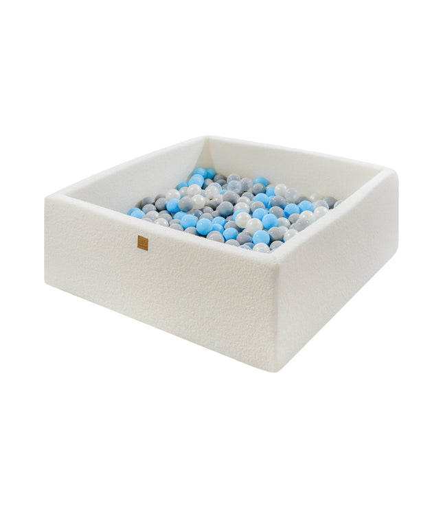 MeowBaby® Boucle White Square Ball Pit 110x110x40cm - 400 Grey/Blue/White Balls