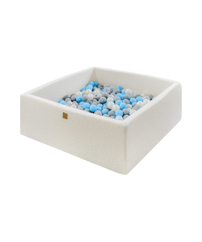 MeowBaby® Boucle White Vierkante Ballenbak 110x110x40cm - 400 Grijze/Blauwe/Witte Ballen-mercibeaucoupp.eu