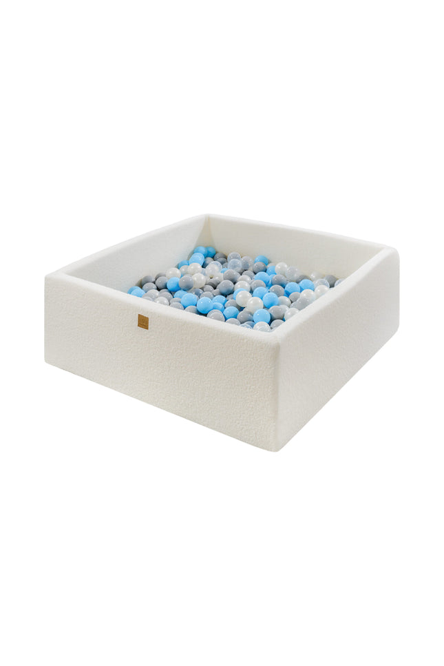 MeowBaby® Boucle White Vierkante Ballenbak 110x110x40cm - 400 Grijze/Blauwe/Witte Ballen-mercibeaucoupp.eu