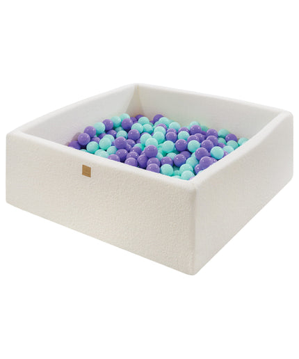 Meowbaby® Boucle Witte Vierkante Ballenbak 110x110x40cm - 400 Blauw/Paarse Ballen-mercibeaucoupp.eu