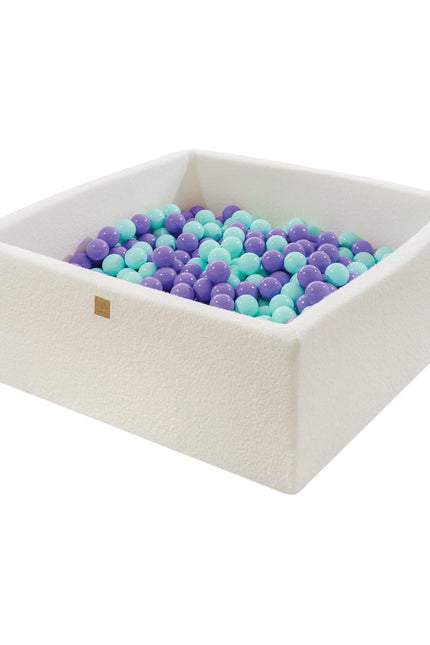 Meowbaby® Boucle Witte Vierkante Ballenbak 110x110x40cm - 400 Blauw/Paarse Ballen-mercibeaucoupp.eu