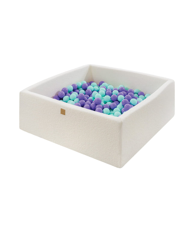 Meowbaby® Boucle Witte Vierkante Ballenbak 110x110x40cm - 400 Blauw/Paarse Ballen-mercibeaucoupp.eu