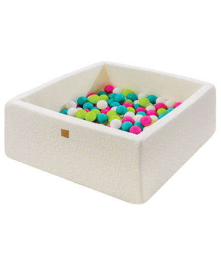 MeowBaby® Boucle White Vierkante Ballenbak 110x110x40cm - 400 Groen/Blauw/Wit/Roze Ballen-mercibeaucoupp.eu
