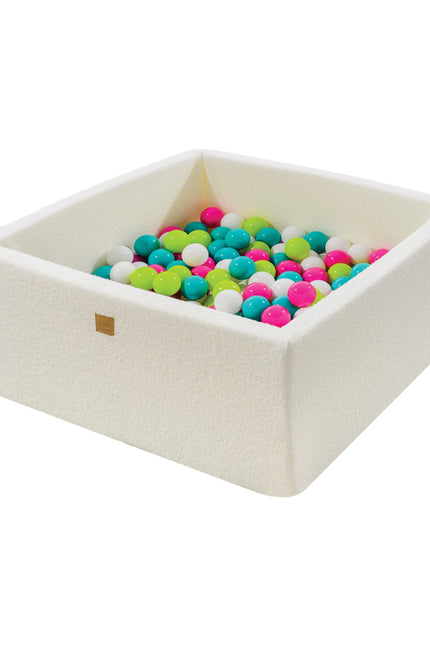 MeowBaby® Boucle White Vierkante Ballenbak 110x110x40cm - 400 Groen/Blauw/Wit/Roze Ballen-mercibeaucoupp.eu