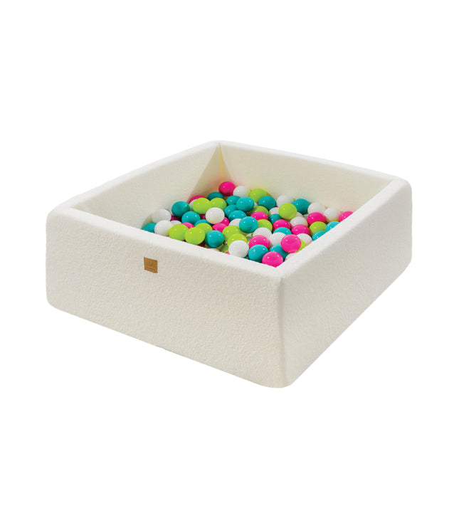 MeowBaby® Boucle White Square Ball Pit 110x110x40cm - 400  Green/Blue/White/Pink Balls