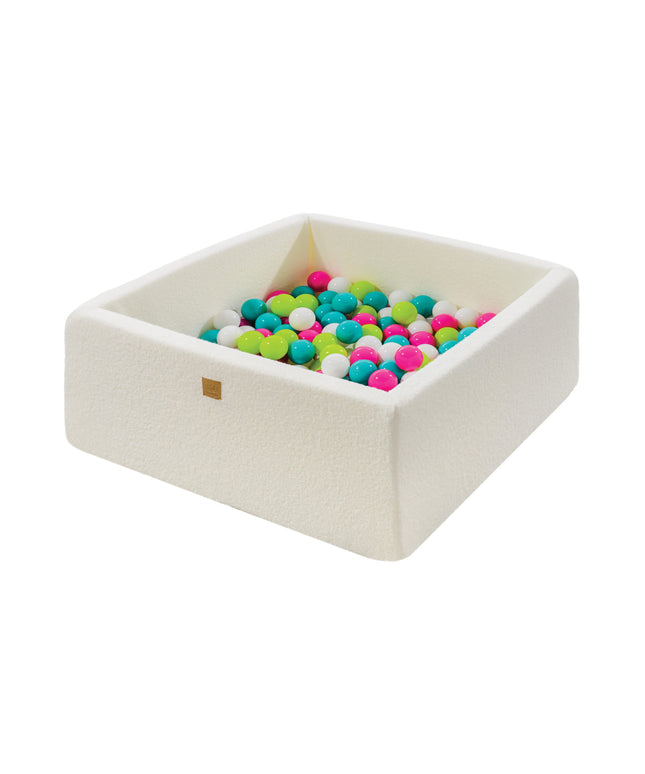 MeowBaby® Boucle White Vierkante Ballenbak 110x110x40cm - 400 Groen/Blauw/Wit/Roze Ballen-mercibeaucoupp.eu