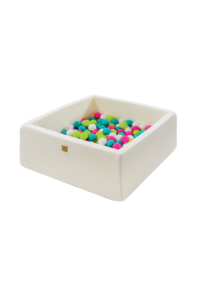 MeowBaby® Boucle White Vierkante Ballenbak 110x110x40cm - 400 Groen/Blauw/Wit/Roze Ballen-mercibeaucoupp.eu