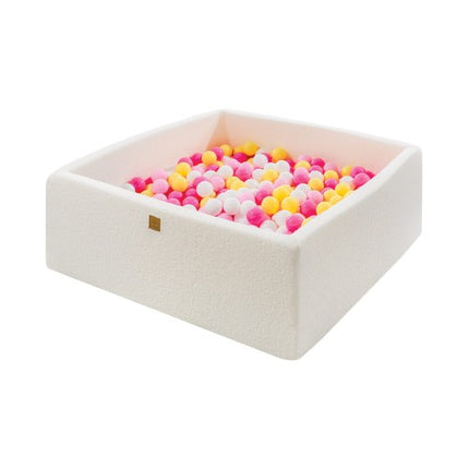 MeowBaby® Boucle White Square Balls Pit 110x110x40cm - 400 Roze-Wit-Gele Ballen-mercibeaucoupp.eu
