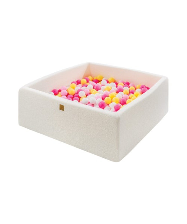 MeowBaby® Boucle White Square Balls Pit 110x110x40cm - 400 Roze-Wit-Gele Ballen-mercibeaucoupp.eu