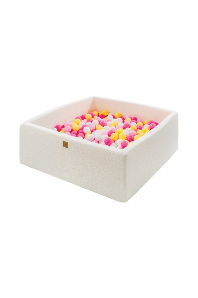 MeowBaby® Boucle White Square Balls Pit 110x110x40cm - 400 Roze-Wit-Gele Ballen-mercibeaucoupp.eu