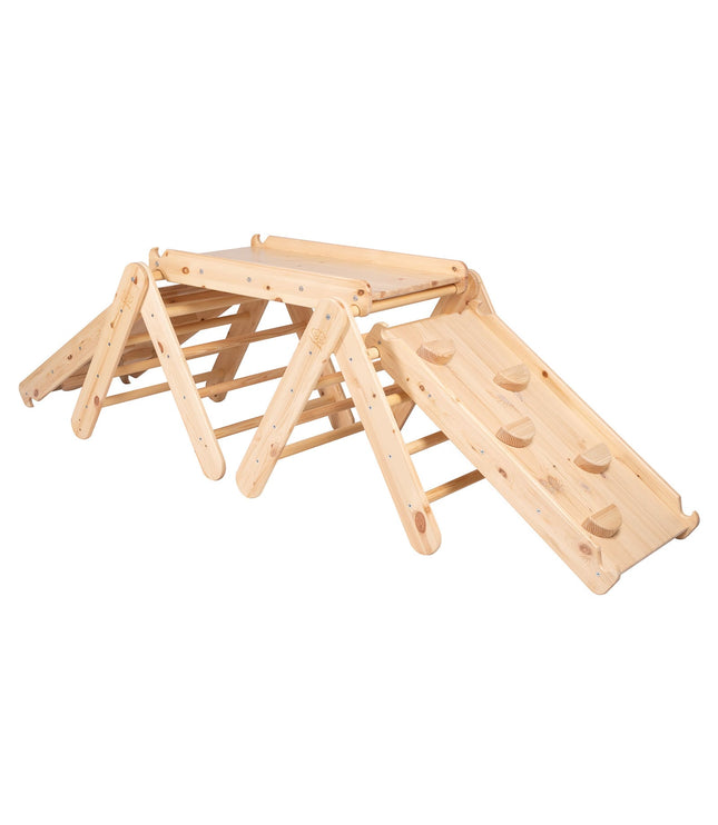 Climbing Triangle With Slide and Climbing Frame - Natural Wood