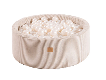 Round Ball Pit with 200 Pearl balls, 90x30cm - Velvet Ecru