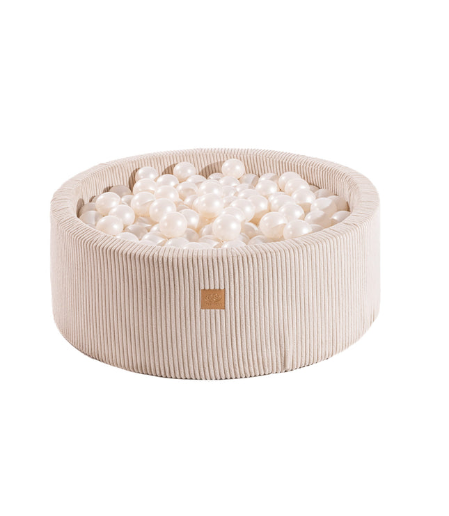 Round Ball Pit with 200 Pearl balls, 90x30cm - Velvet Ecru