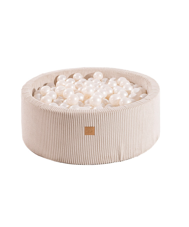 Round Ball Pit with 200 Pearl balls, 90x30cm - Velvet Ecru