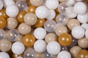 Ball pit balls 200 pieces – Gold, White, Cream and Transparent