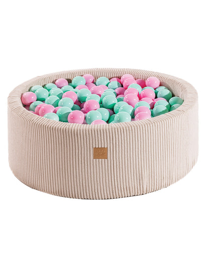 Ronde ballenbak met 200 roze en mint ballen, 90x30cm - Fluweel Ecru-mercibeaucoupp.eu