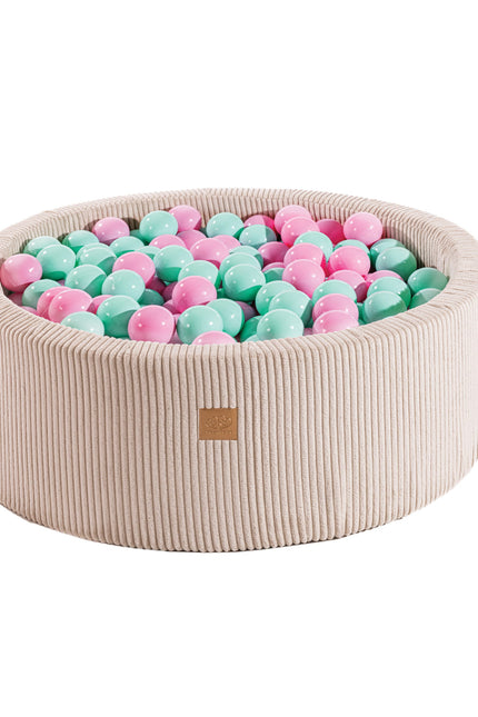 Ronde ballenbak met 200 roze en mint ballen, 90x30cm - Fluweel Ecru-mercibeaucoupp.eu