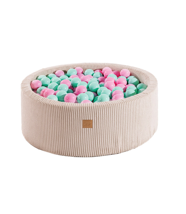 Round Ball Pit with 200 Pink and Mint balls, 90x30cm - Velvet Ecru