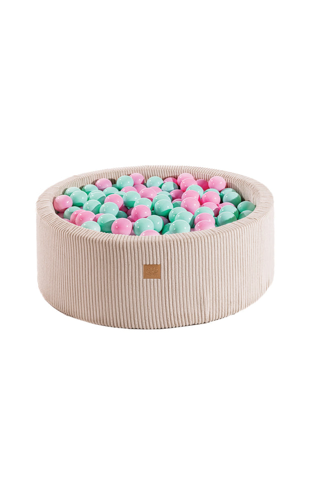 Ronde ballenbak met 200 roze en mint ballen, 90x30cm - Fluweel Ecru-mercibeaucoupp.eu