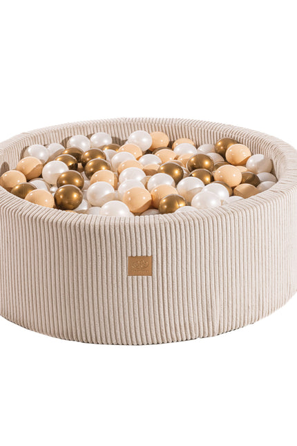 Ronde ballenbak met 200 ballen, 90x30cm - Fluweel Ecru-mercibeaucoupp.eu