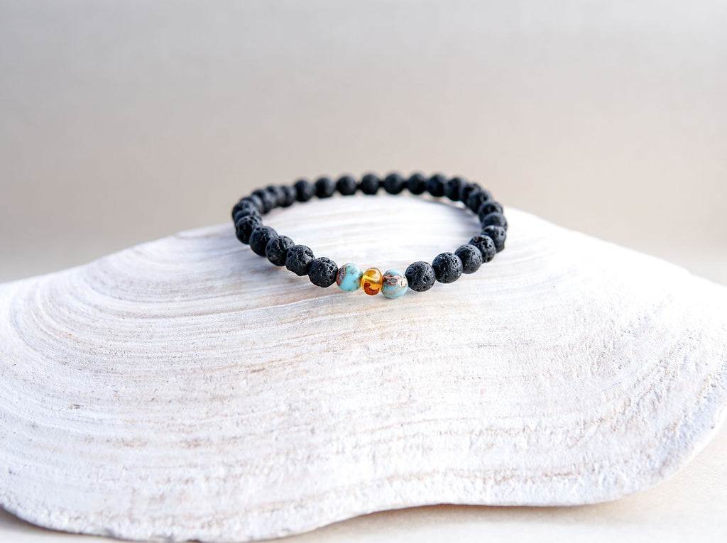 Lava Stone Bracelet with Amber and Turquoise