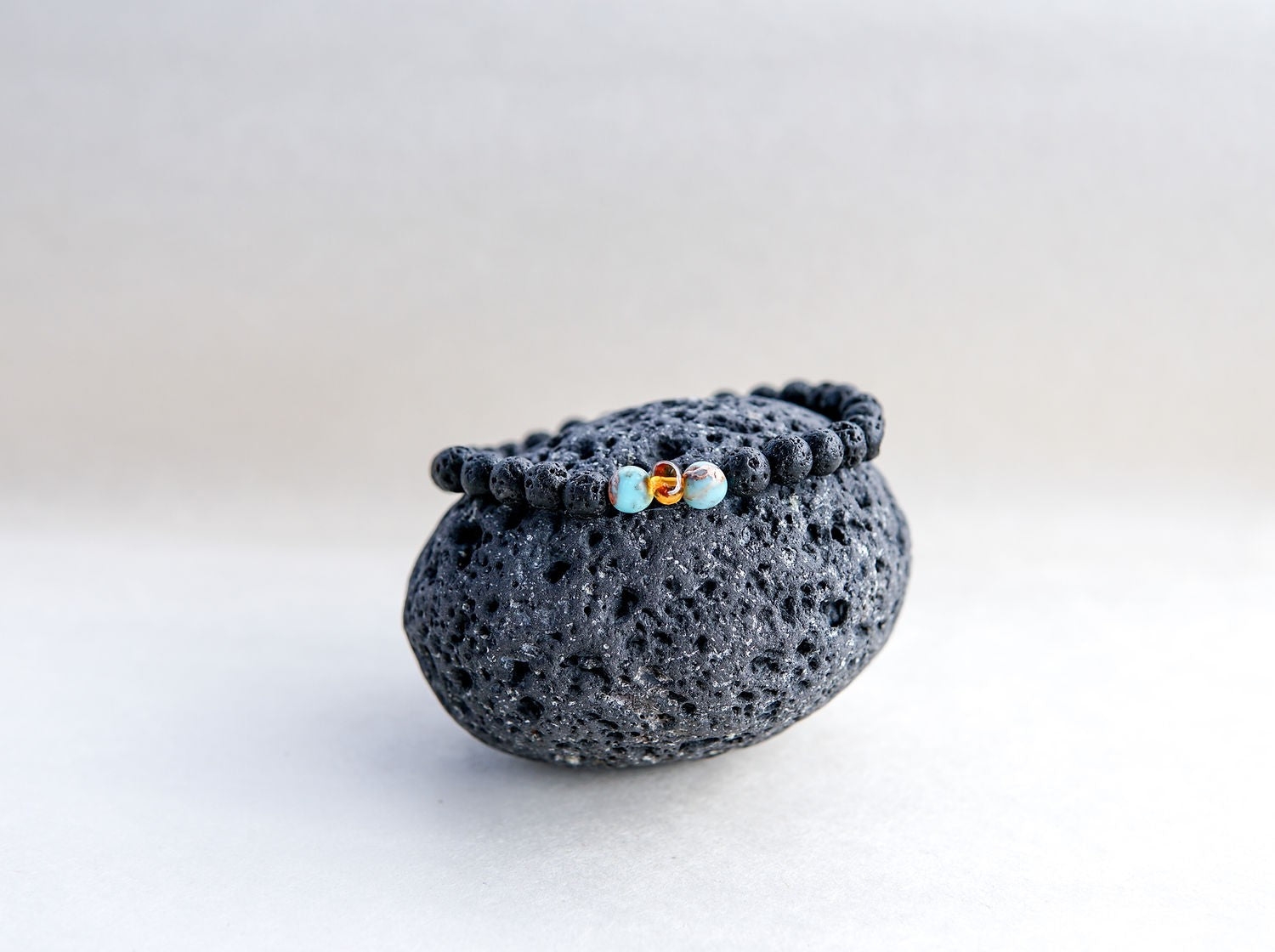 Lava Stone Bracelet with Amber and Turquoise